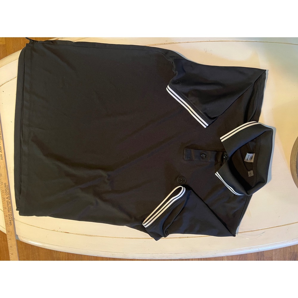 G/FORE Mens Performance Golf Polo Shirt Black Tipped Trim Circle G Logo Large
